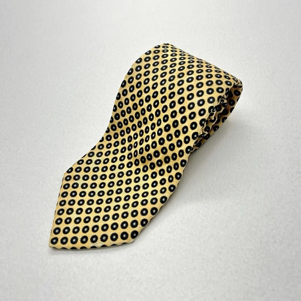 Stefano Ricci Gold Pure Silk Luxury Tie w Black‎ Circles Made in Italy
